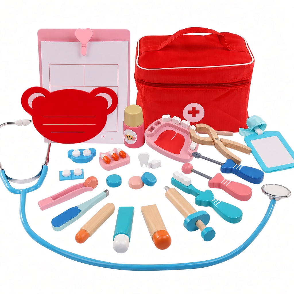 Kit de docteur en bois pour jouer à faire semblant